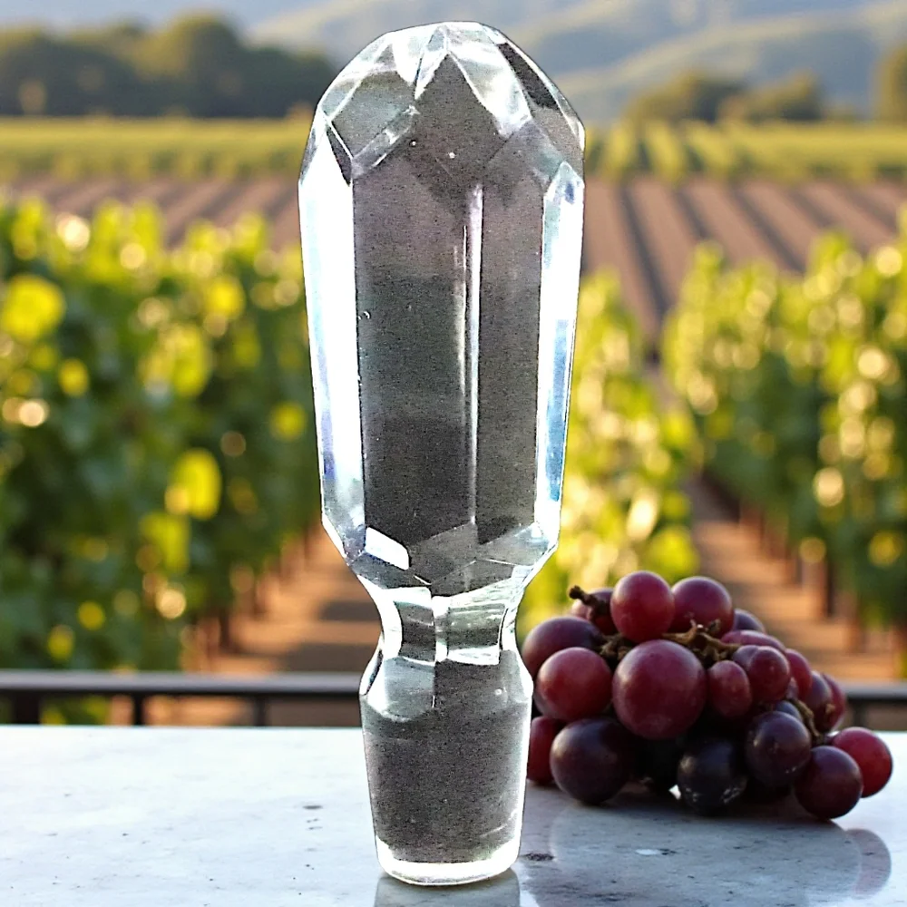 Vintage Hand Cut Crystal Bottle Stopper Wine Cork Clear Heavy Mid Century Modern